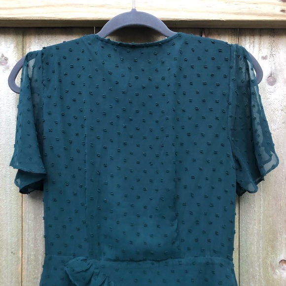 Lulus Next To You Swiss Dot Midi Dress Size S Green Ruffle Slit Flutter Sleeve - Picture 11 of 15